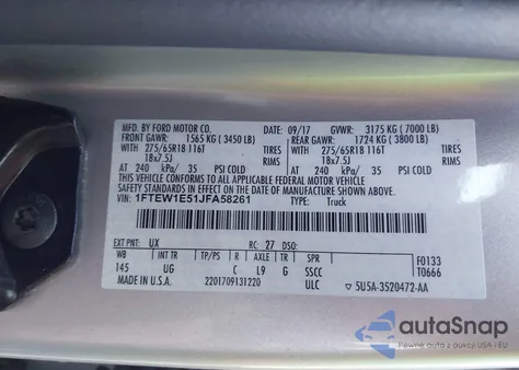 2018 Ford F-150 Xlt z USA, uszkodzony, nr VIN 1FTEW1E51JFA58261